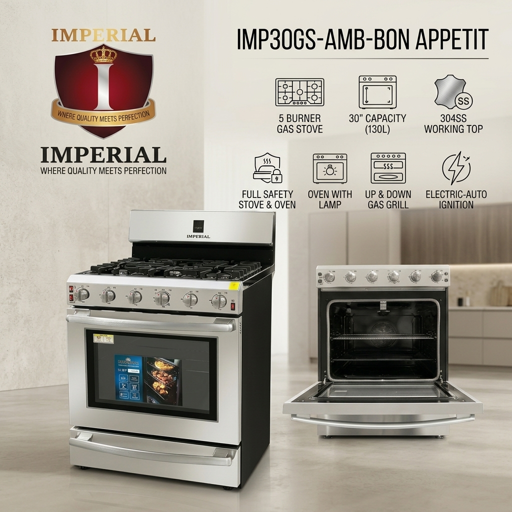 IMPERIAL HUNGRY BELLY STOVE -- 5 BUR 30" -- GE TYPE HEAVY DUTY