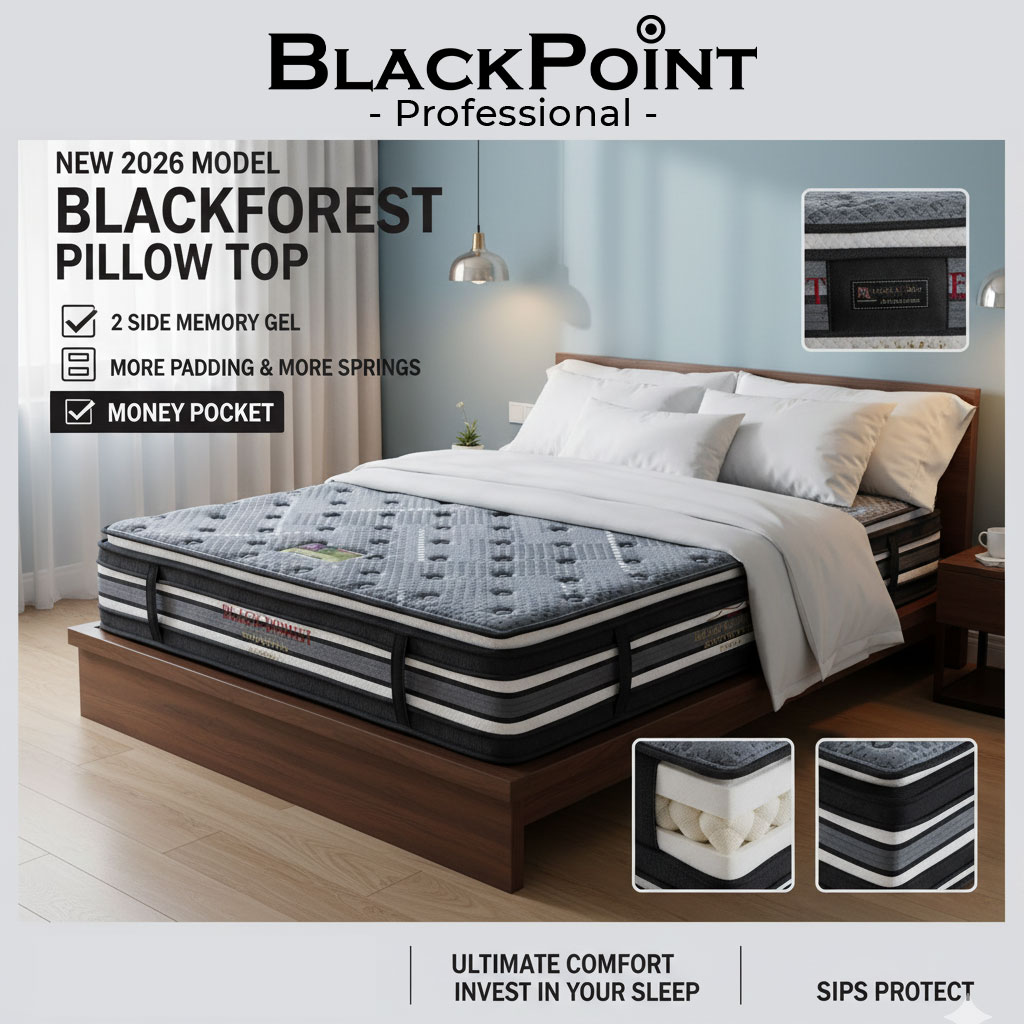 BLACKPOINT - QUEEN - BLACKFOREST - 2 SIDE MEMORY GEL NEW 2026 MORE PADDING & MORE SPRINGS AND MONEY POCKET - RICH