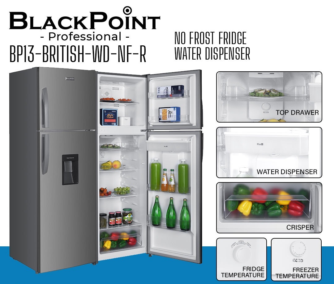BLACKPOINT FRIDGE--NO FROST--WATER DISP--BRITISH--????????--METALLIC