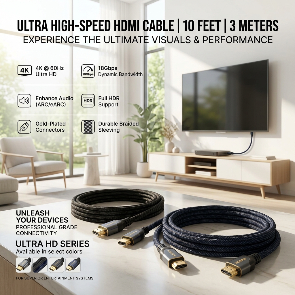 HIGH DEFINATION HDMI CABLE -- 10 FEET -- SUPERB 4K QUALITY