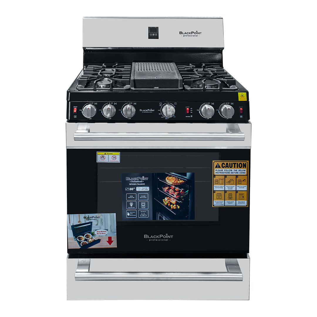 BLACKPOINT ITALIANO STOVE -- 5 BUR 30" -- GE TYPE SUPER HEAVY DUTY -- WITH BROILER & DOUBLE OVEN SAFETY