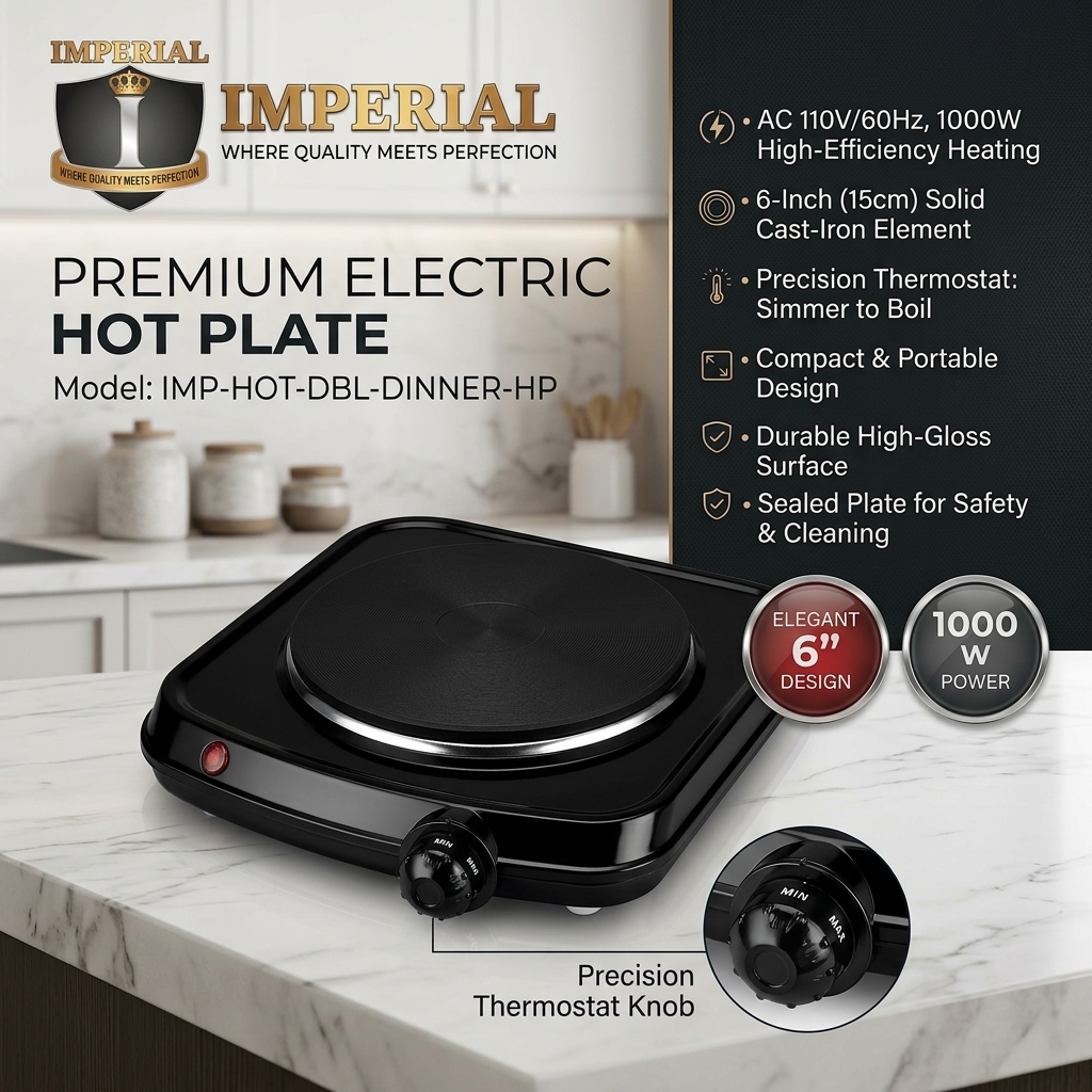 IMPERIAL HOT PLATE -- LUNCH -- SINGLE BURNER -- SMOOTH TOP & NON SPILL (5)
