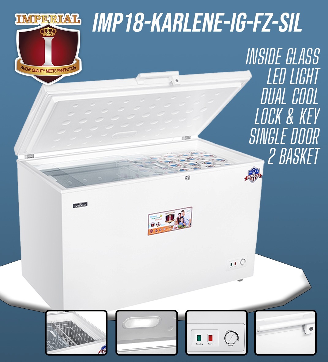 IMPERIAL FREEZER-- INSHIDE GLASS --LED--SIL- DUAL COOL ++ PHREEZE