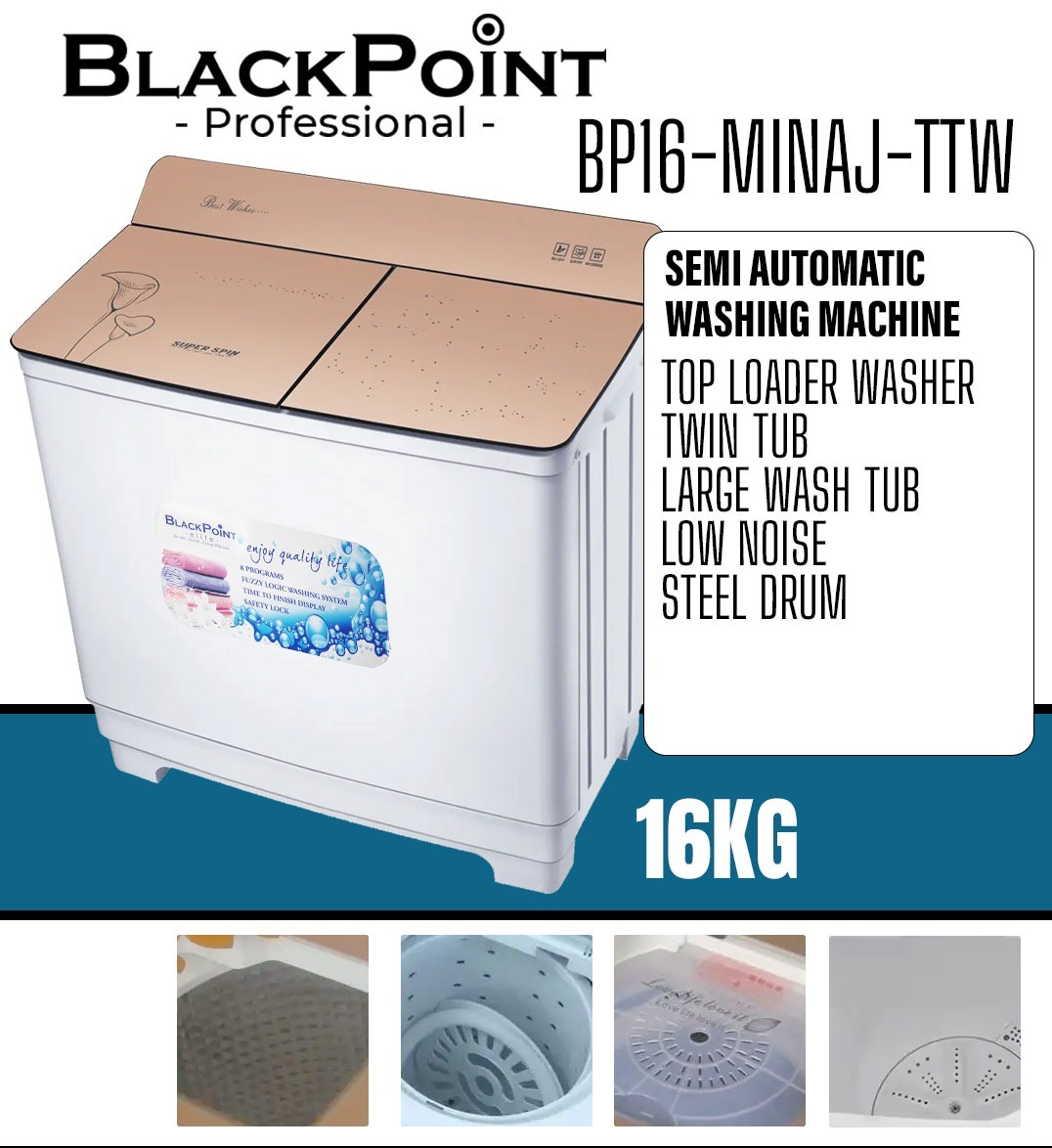 BLACKPOINT 16 KG TWIN TUB WASHER -- MINAJ -- NON RUSTABLE DRUM