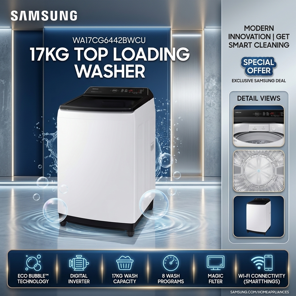 SAMSUNG BLACKFRIDAY -- ADD 23% RETAIL -- 17 KG TOP LOADER W ASHER -- INVERTER