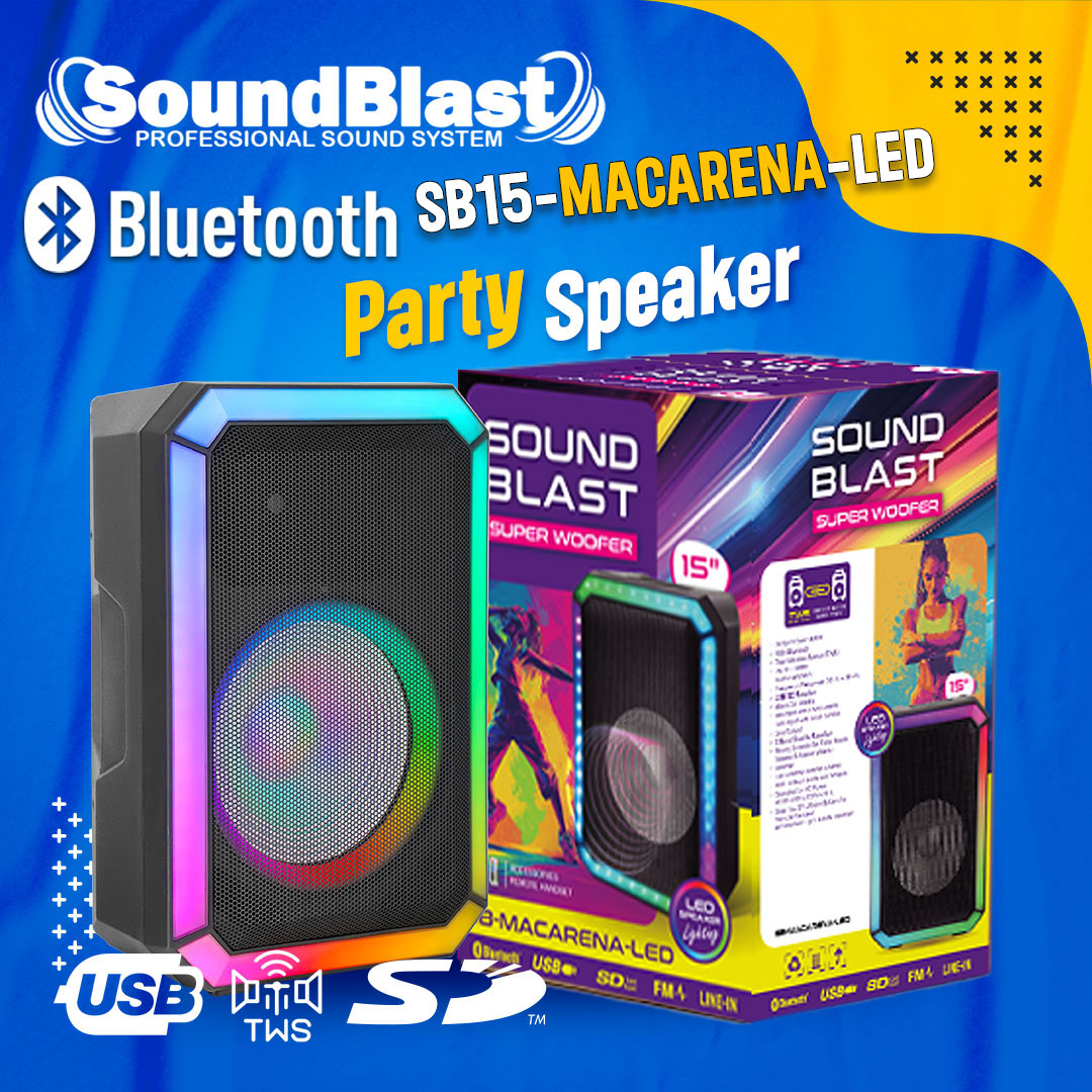 SOUND BLAST POWERED 15" -- MACARENA -- 3400 watts -- SHAKE THAT THING MISS KANA KANA