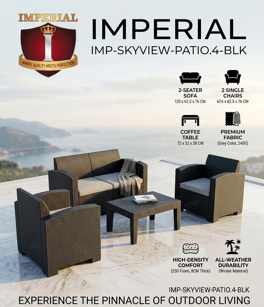 IMPERIAL SKYVIEW -- BLK CLR --2 SINGLE CHAIRS & 1 LOVE CHAIR & TABLE = 4 PC