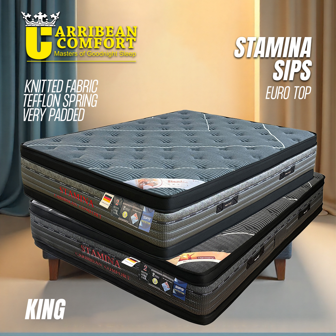SIPS -- CARIBBEAN -- STAMINA eurotop -- KING -- KNITTED FABRIC & TEFFLON SPRING AND MORE PADDING -- ROLLES ROYCE OF MATRESS