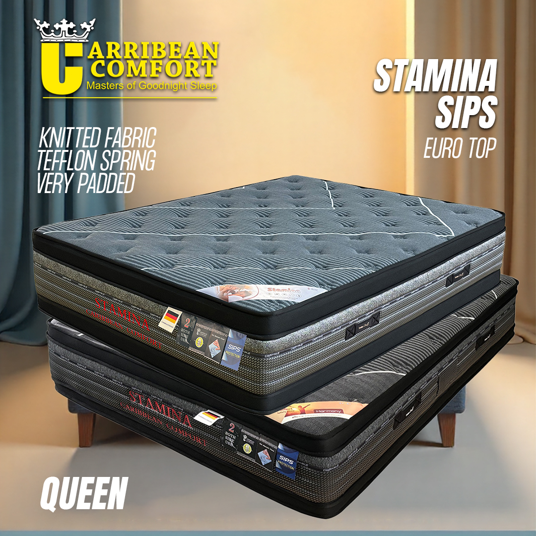 SIPS -- CARIBBEAN -- STAMINA eurotop -- QUEEN -- KNITTED FABRIC & TEFFLON SPRING AND MORE PADDING -- ROLLES ROYCE OF MATRESS