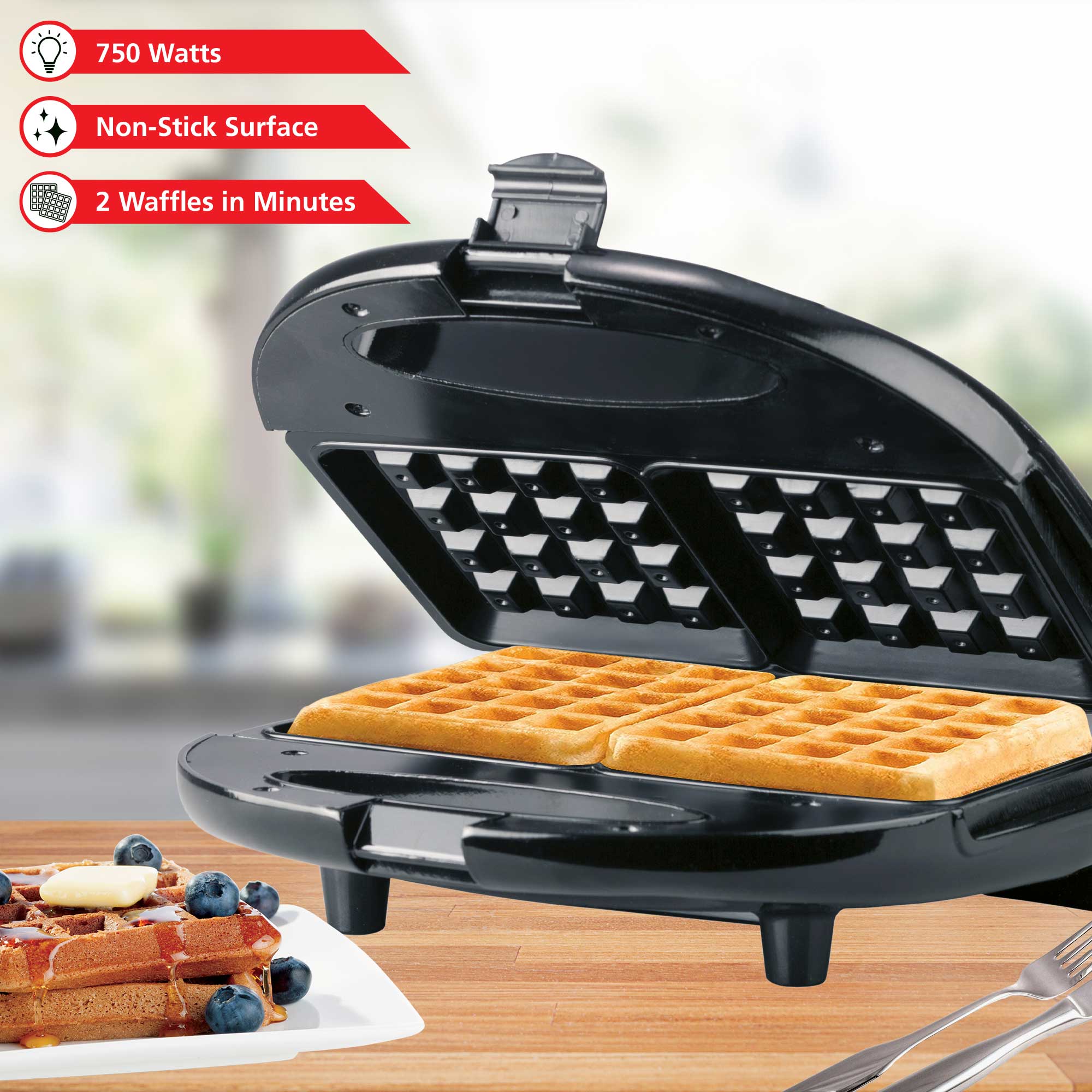 BRENTWOOD WAFFLE / SANGWITCH SQUARE MAKER -- BLACK & STEEL (10)